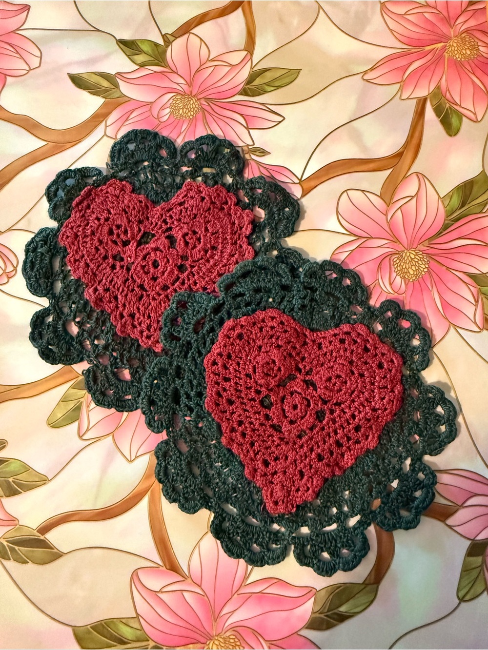 Handmade Red Heart Crochet Coaster